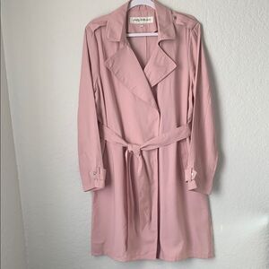 Sebby Collection Rayon Blend Pink Belted Pockets  Clasp Trench Coat Size L